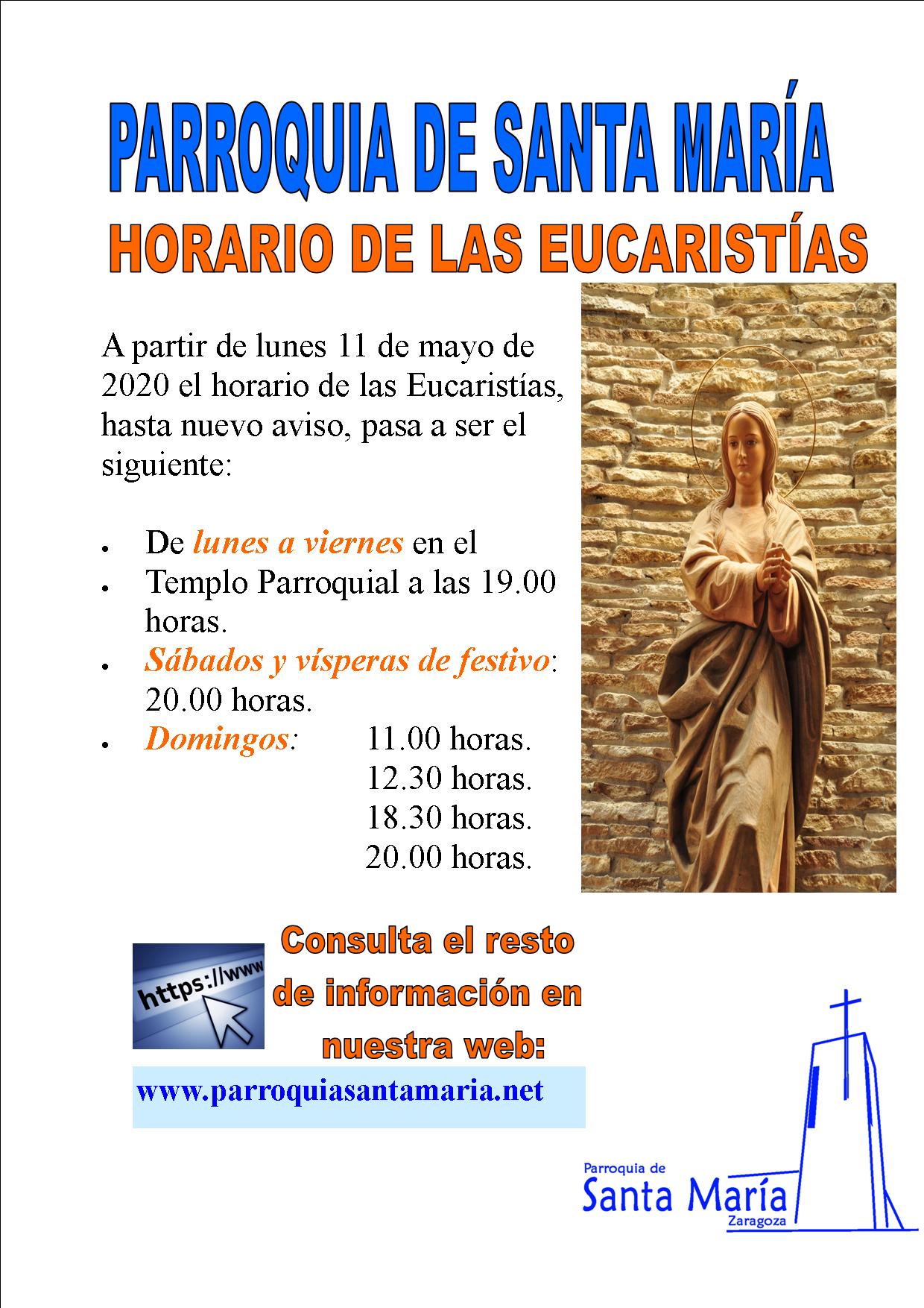 Nuevos horarios de Eucaristías y medidas para el reinicio del culto en la Parroquia a partir del 11 de mayo de 2020 | Santa Maria (Montecanal) Nuevos horarios de Eucaristías y medidas para el reinicio del culto en la Parroquia a partir del 11 de mayo de 2020 | Santa Maria (Montecanal)